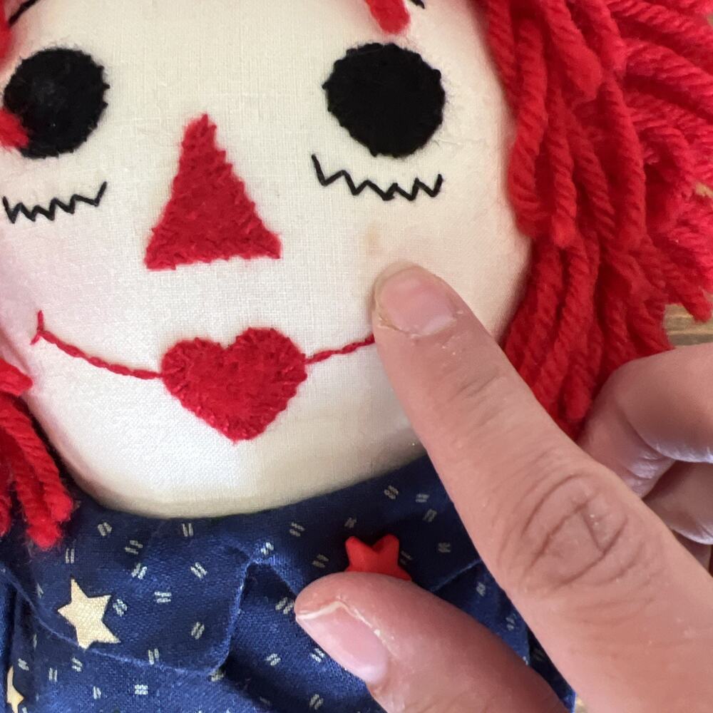RARE RAGGEDY ANN & ANDY 18” RAG DOLL SET Handmade Red Dress W Stars & Apron VGUC - Picture 14 of 16
